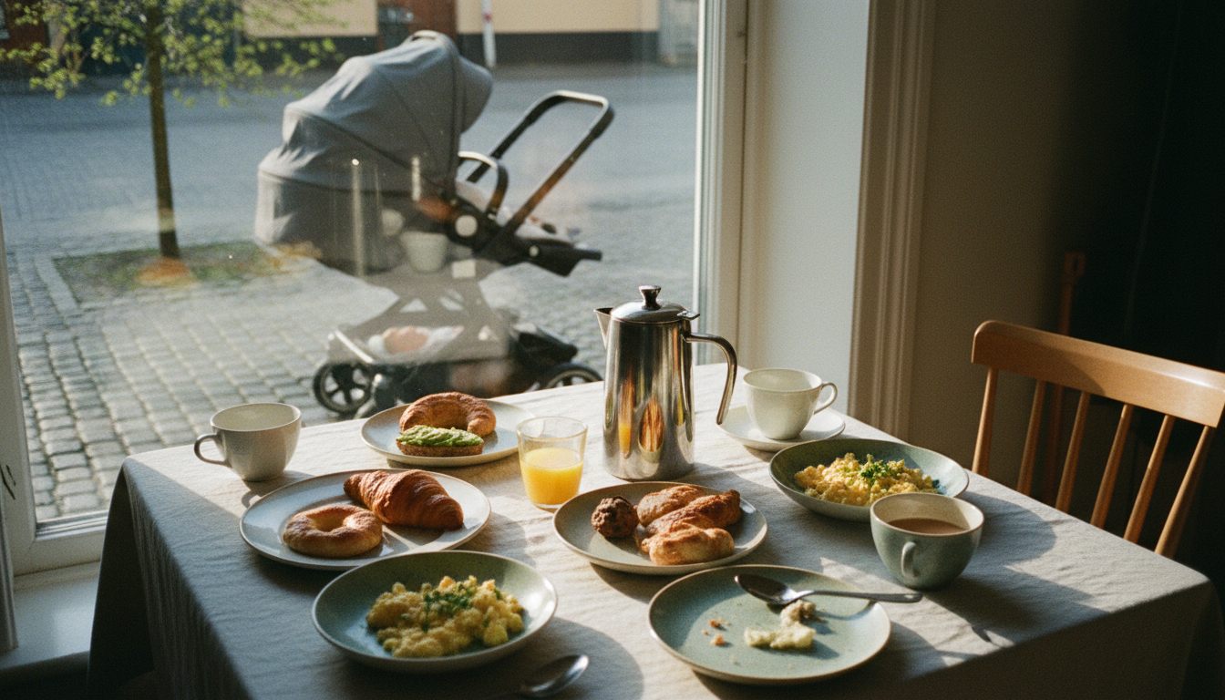 Brunchbord ved vinduet på Østerbro i morgenlys